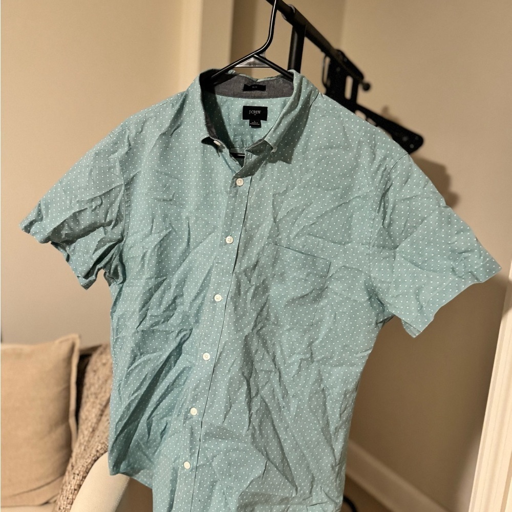 J. Crew Light Blue-Green Polka Dot Men's Shirt